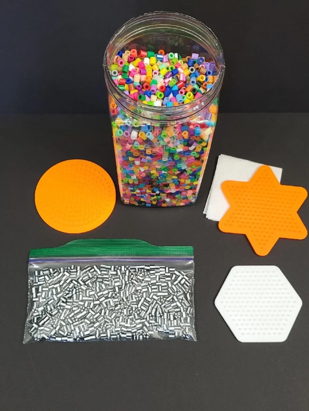 Multi-Colored Perler Beads Container Striped Perler Beads Bag 3 Pegboards